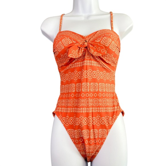 Robin Piccone Swimsuit 4 Isla Plunge One Piece Body Shaping Terracotta Tie NWOT - Picture 2 of 14